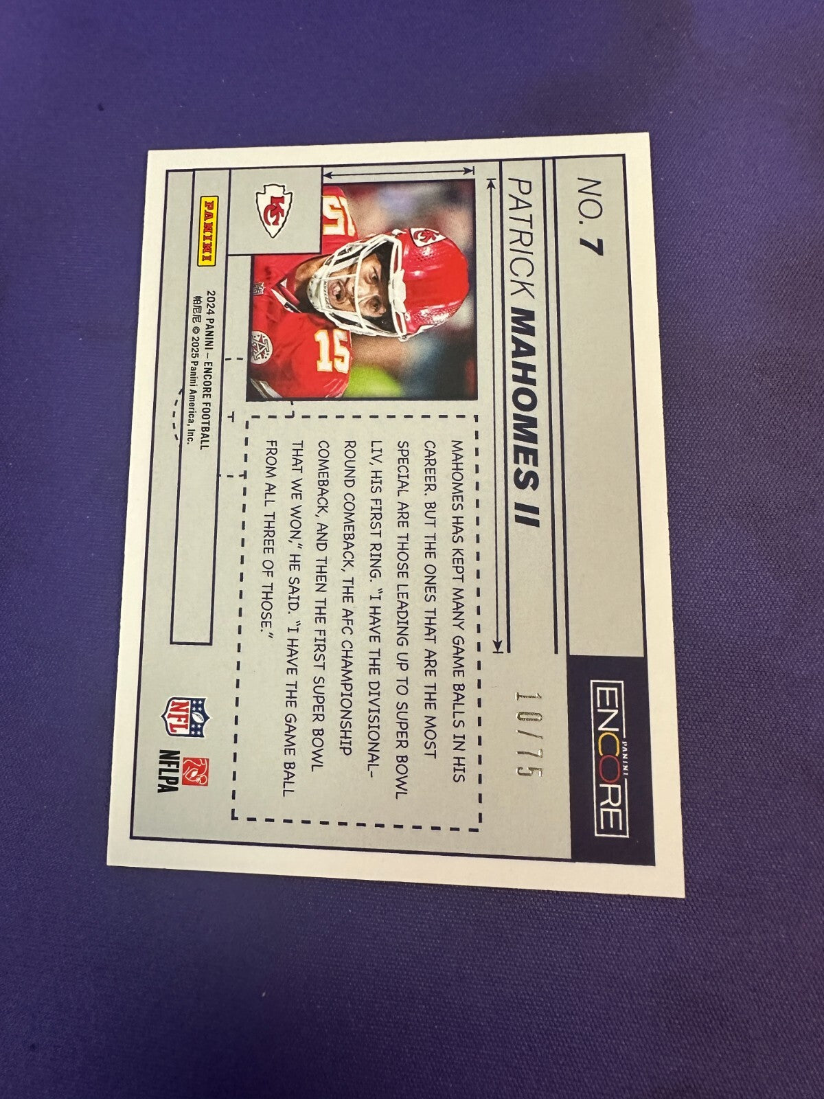 Patrick Mahomes Blue Prints RED /75 Color Match 2024 Encore Pinnacle
