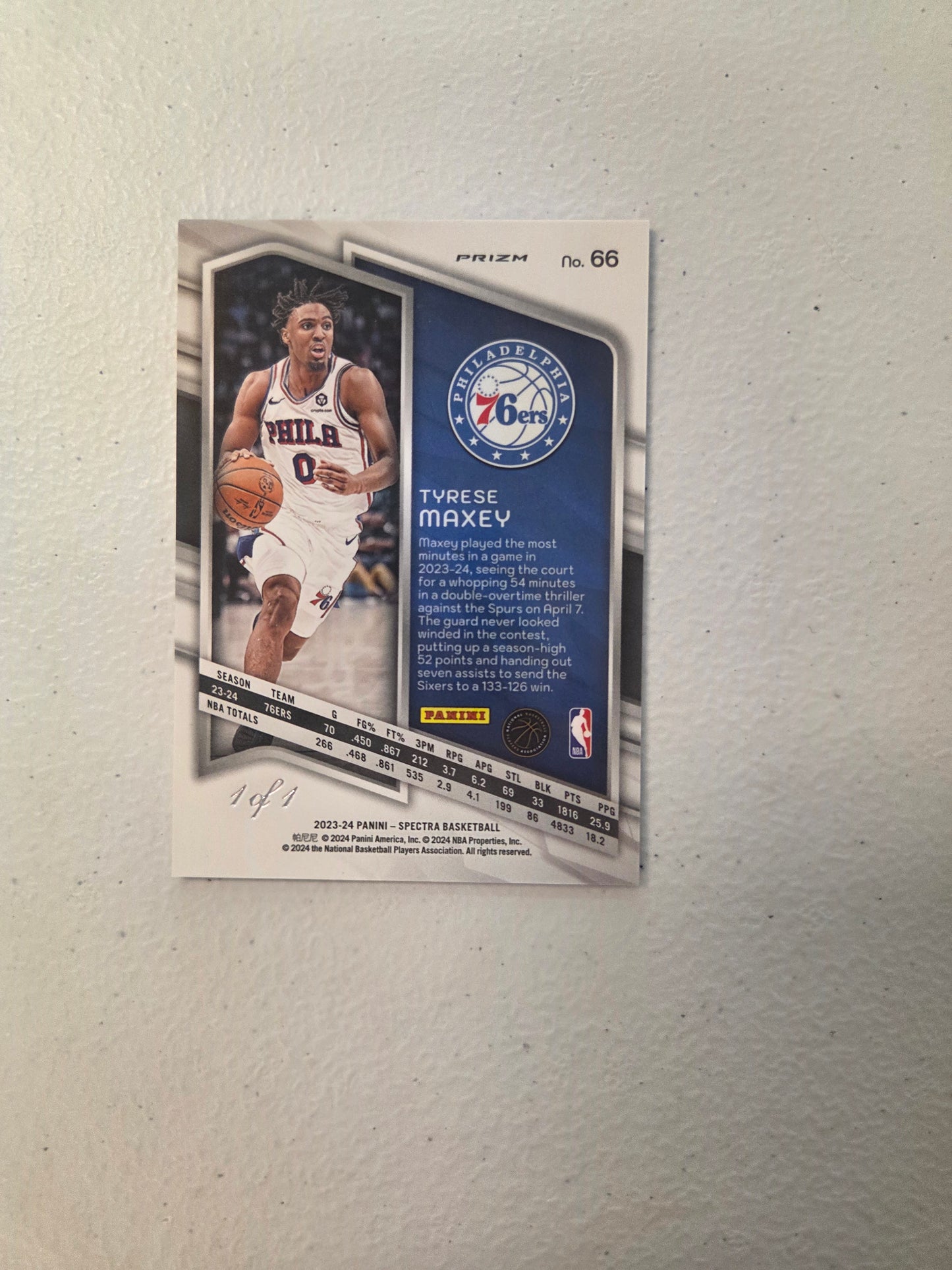 Panini Spectra 2023-24 Tyrese Maxey International Black 1/1