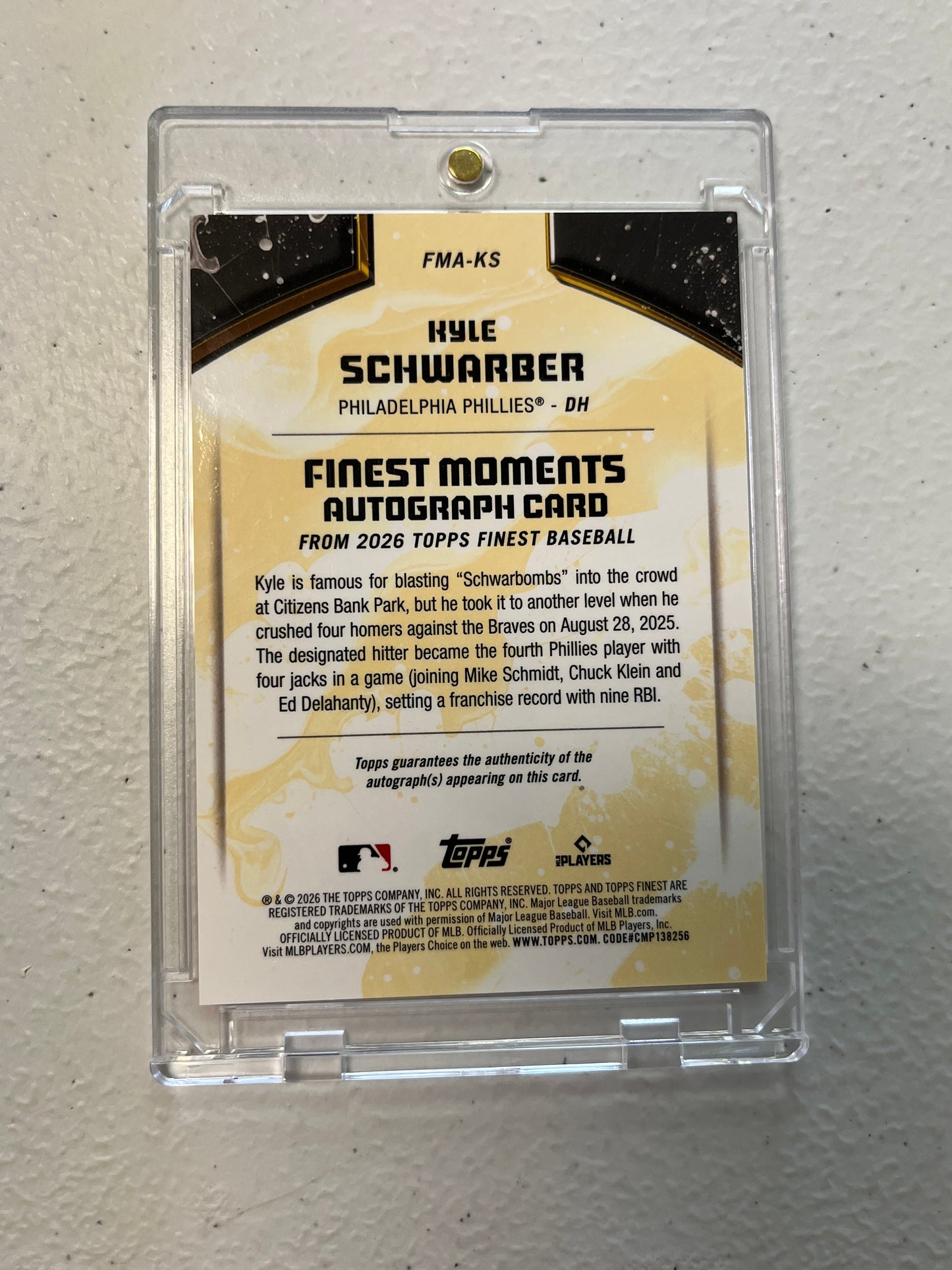 Kyle Schwarber #KMA-KS 2026 Topps Finest Moments Orange Auto /25 NM