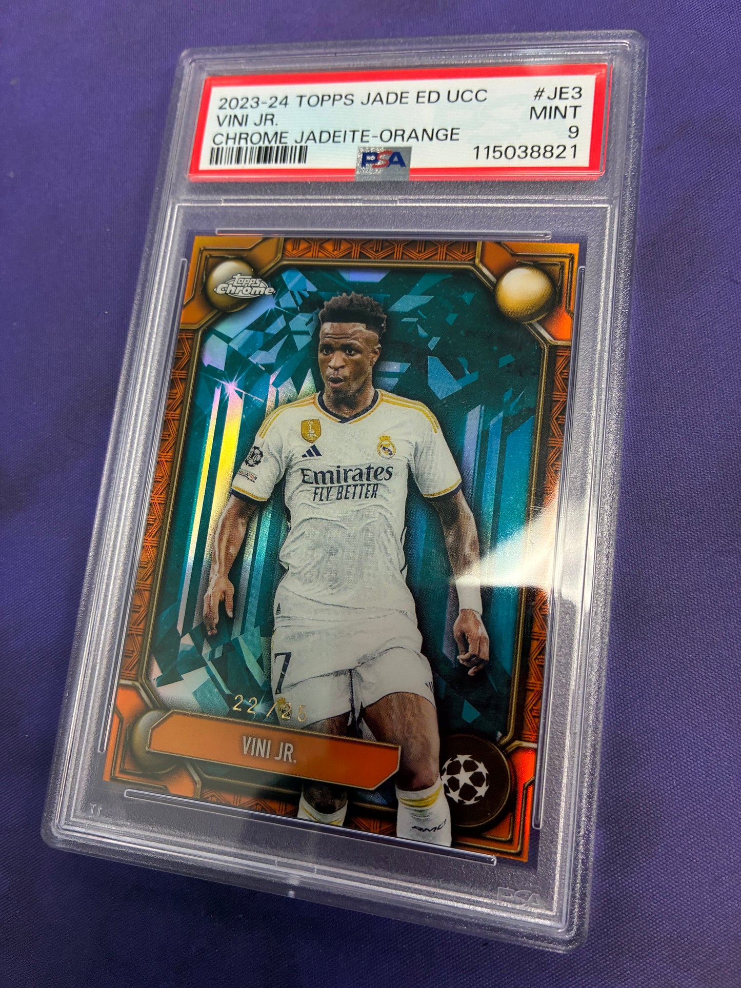 Vini Jr Orange Refractor /25 PSA 9 2023-24 Topps Jade NM