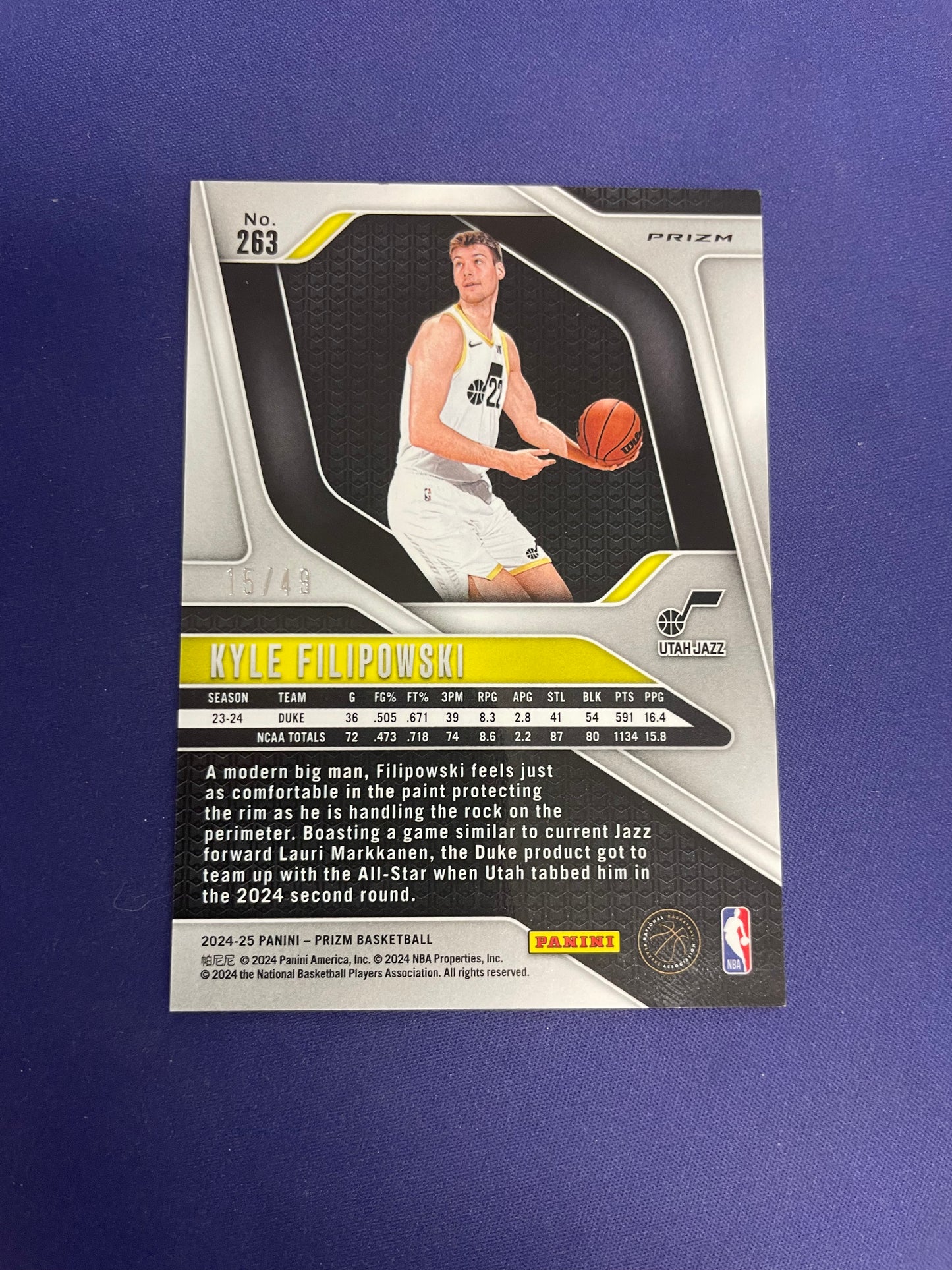 Kyle Filipowski Orange Prizm /49 RC 2024-25 Prizm
