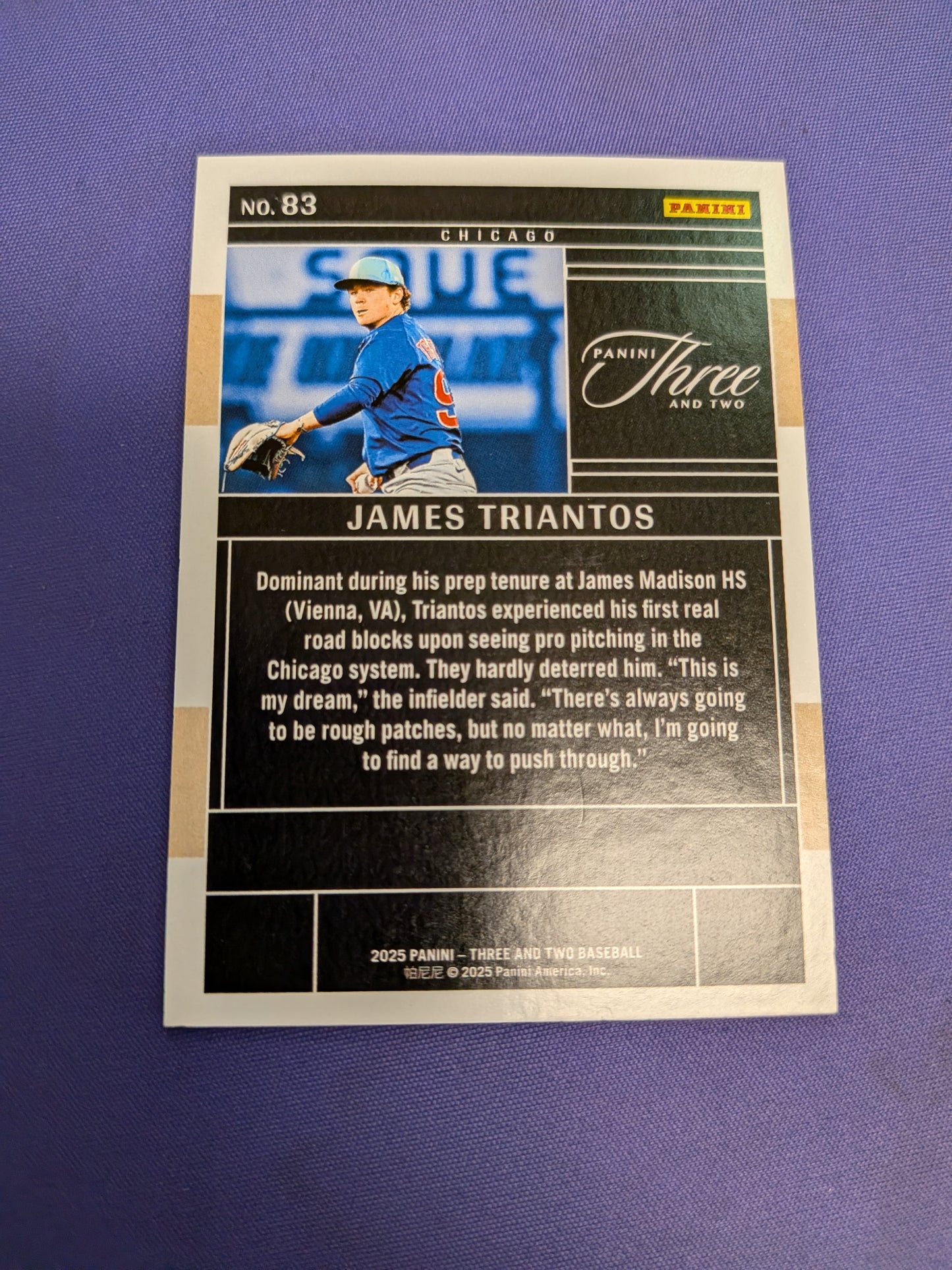 James Triantos 8/8 Black Prospect Card 2025 Panini Three & Two