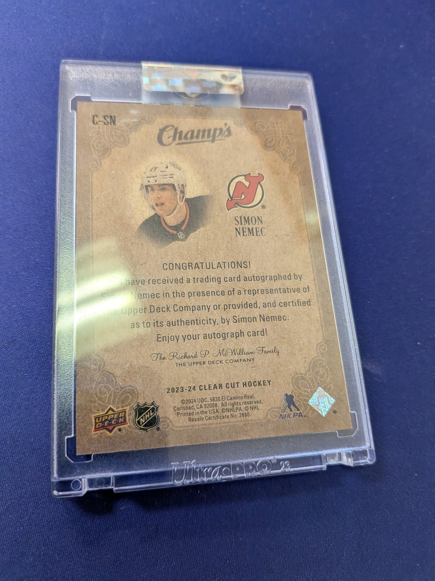 Simon Nemec On-Card AUTO /50 2023-24 Clear Cut