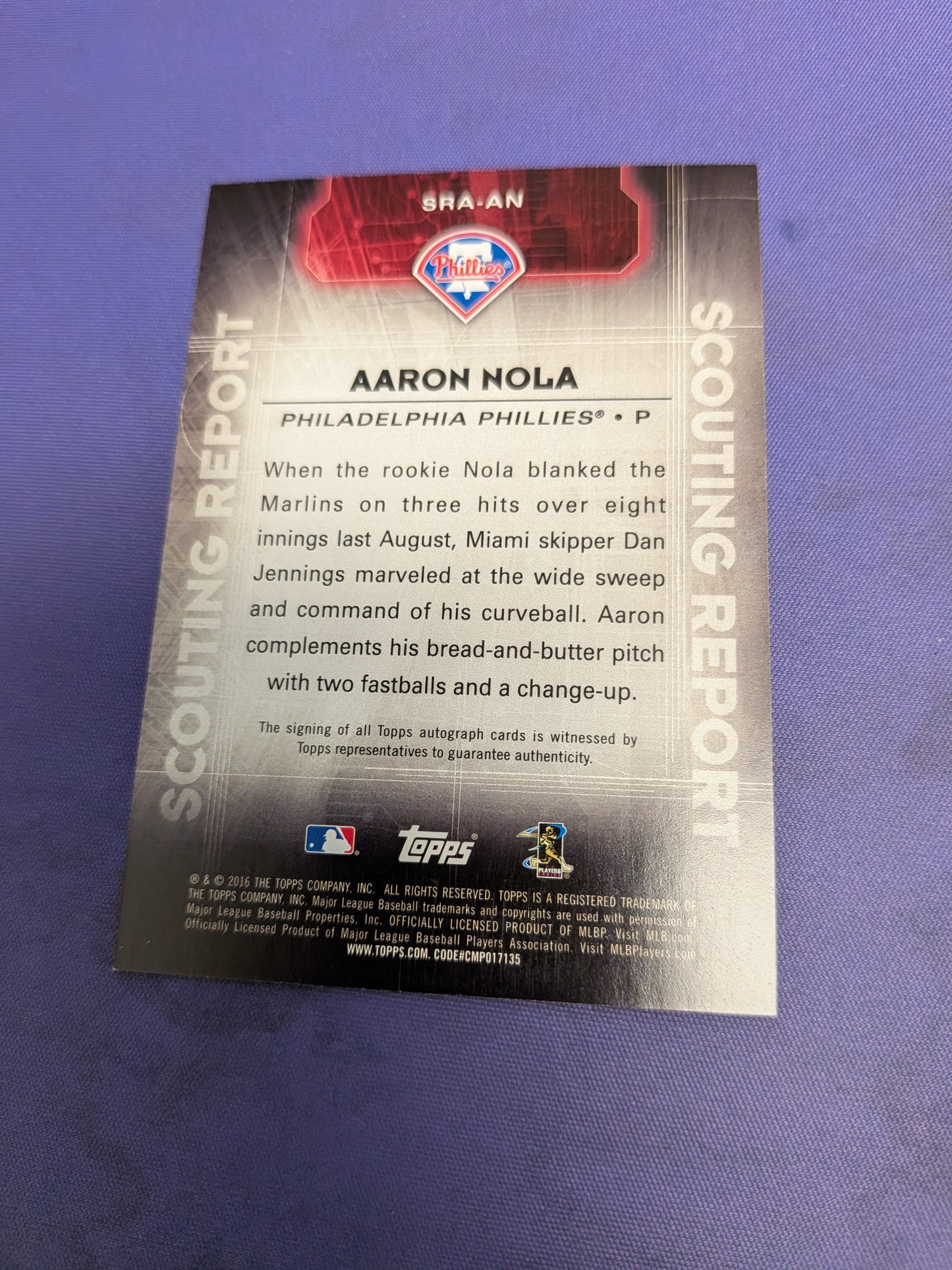 2016 Topps Aaron Nola Scouting Report Auto Rookie RC #SRA-AN Phillies