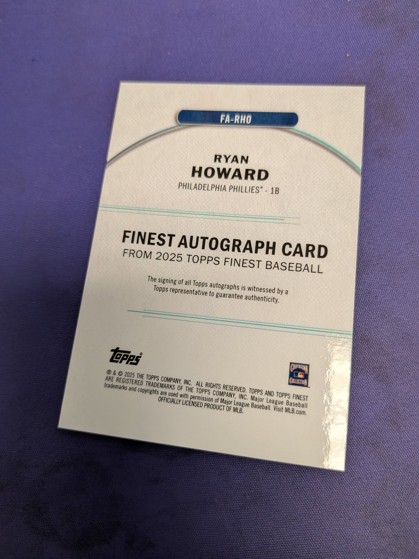 2025 Topps Finest Ryan Howard Auto Sky Blue Refractor #/150 Phillies