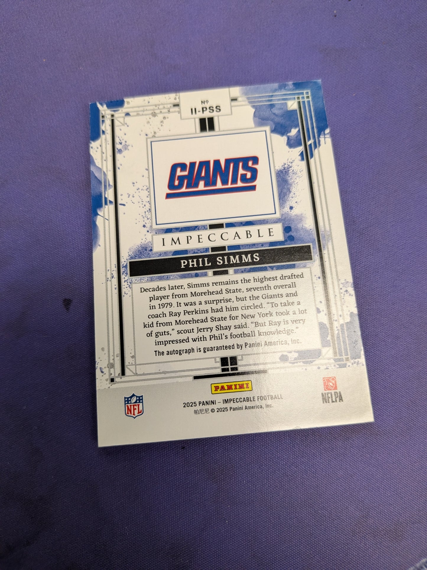 Phil Simms On-Card AUTO /49 2025 Impeccable