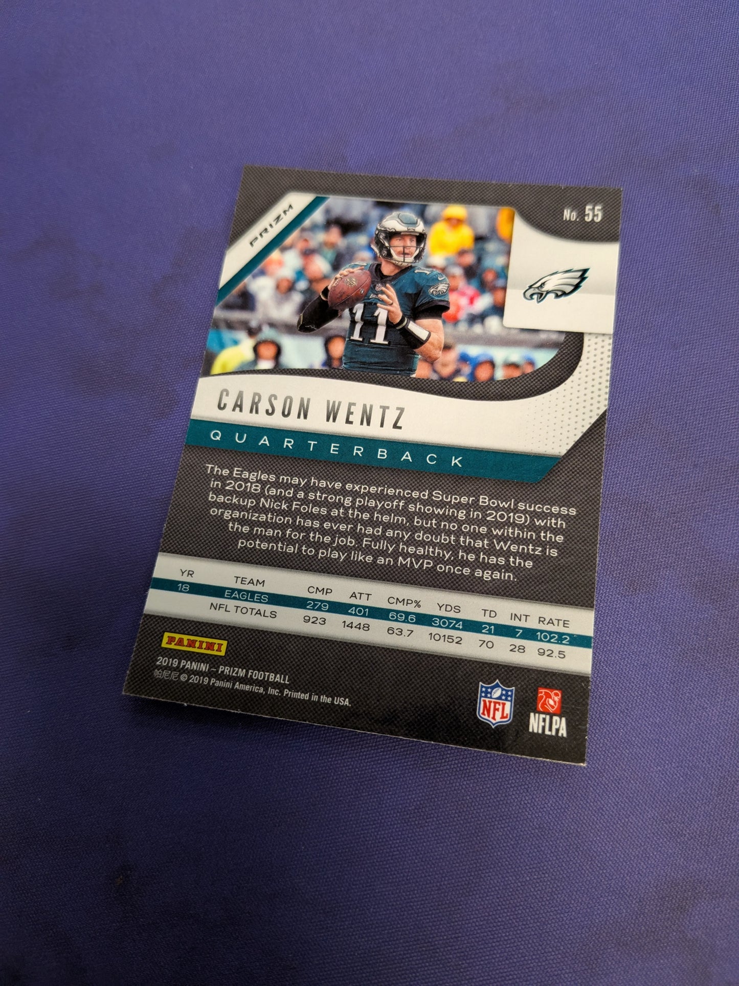Carson Wentz White Sparkle Prizm 2019 Prizm