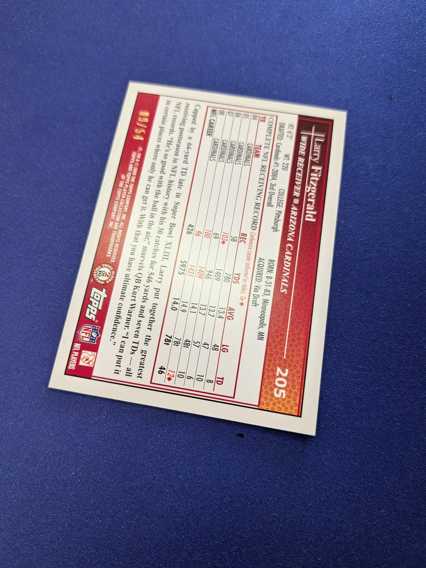 Larry Fitzgerald #205 Silver /54 - 2009 Topps Football EX