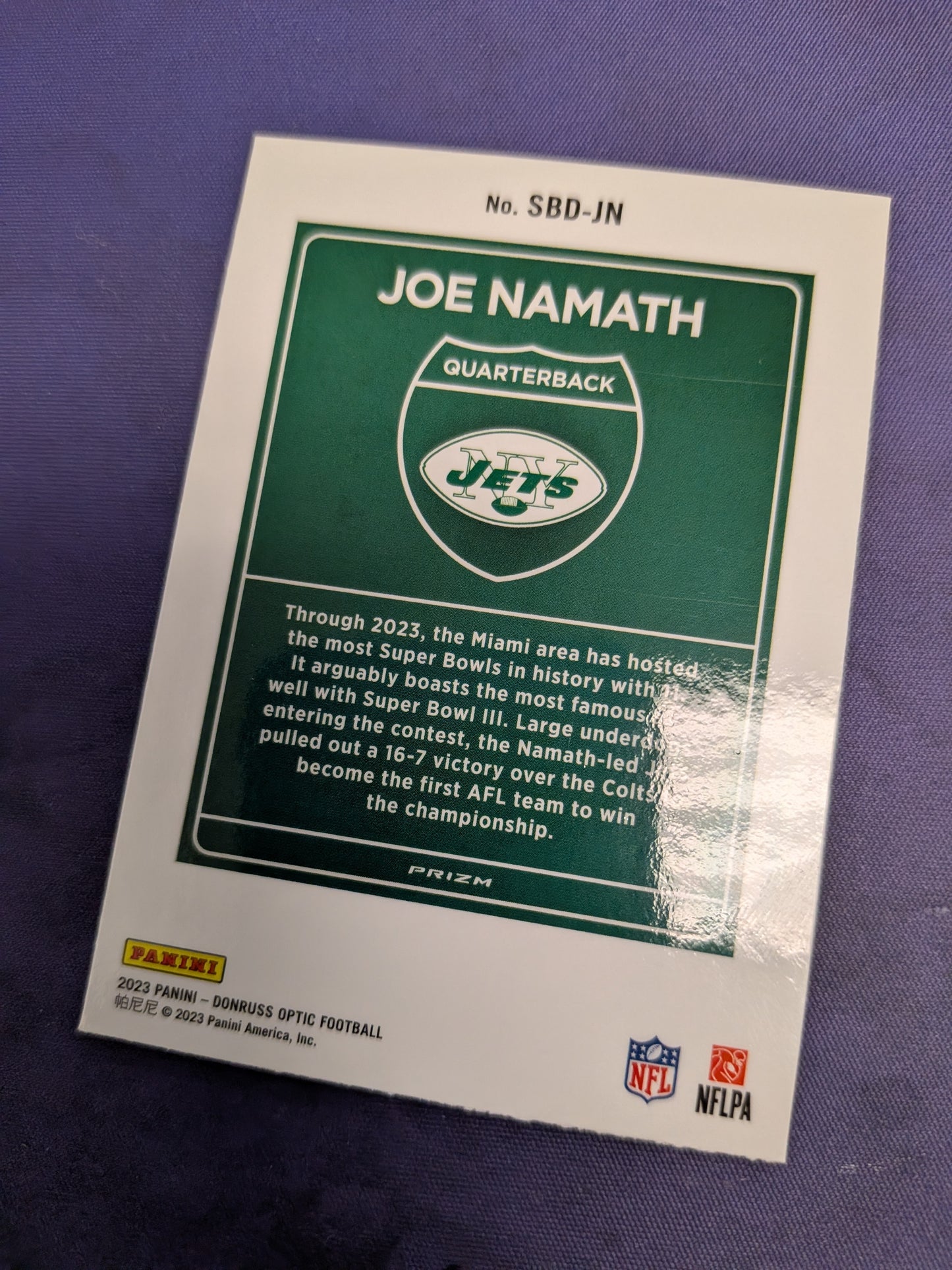 Joe Namath #SBD-JN - 2023 Optic Super Bowl Downtown Football NM