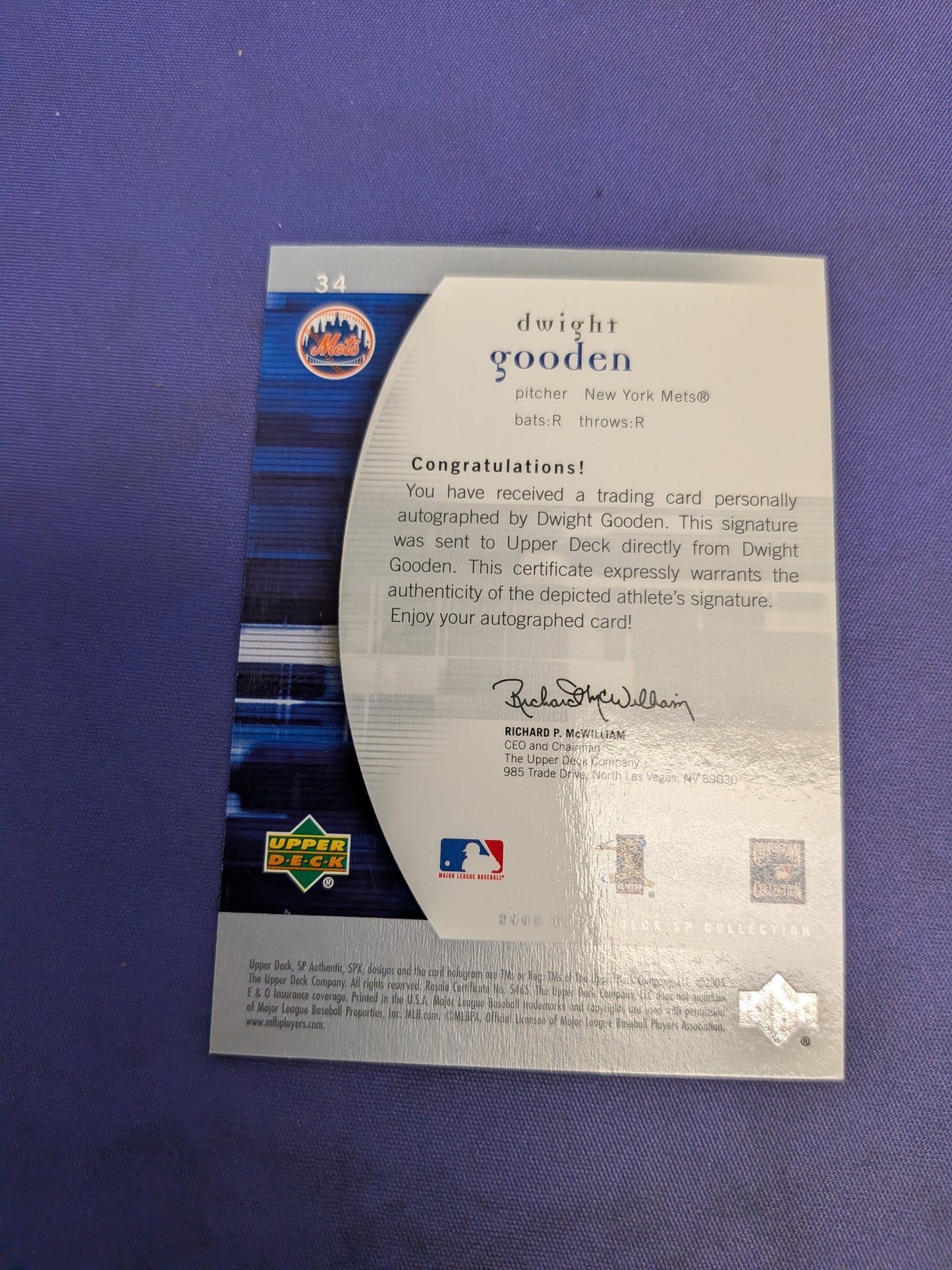 Dwight Gooden SP Authentic AUTO #34 NM