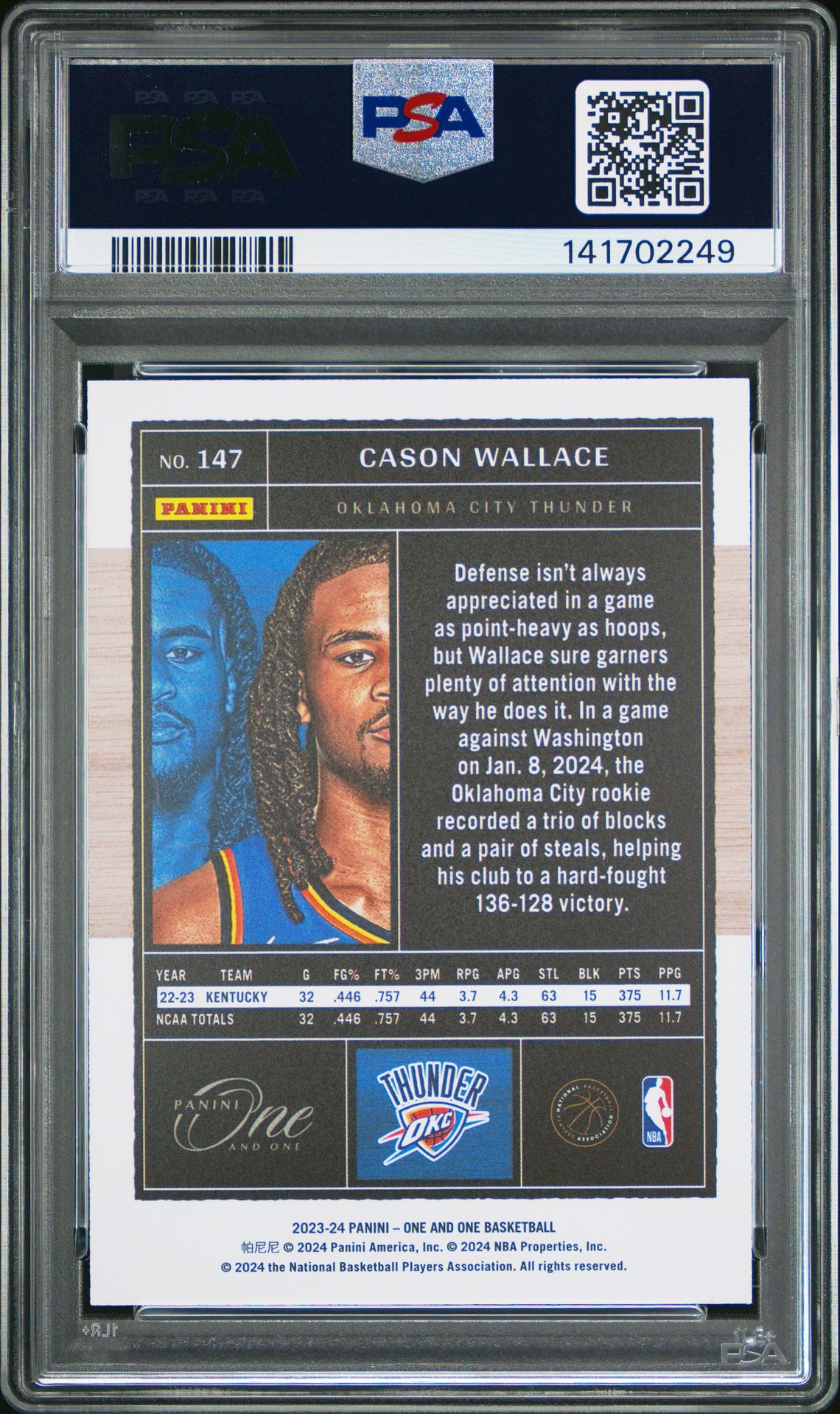 Cason Wallace Green 5/5 PSA 9 RC 2023-24 Panini One and One