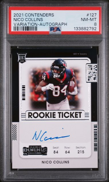 Nico Collins Rookie Ticket Variation Auto PSA 8 2021 Contenders