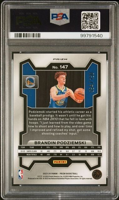 Brandin Podziemski Blue Disco /150 RC PSA 10 2023-24 Prizm