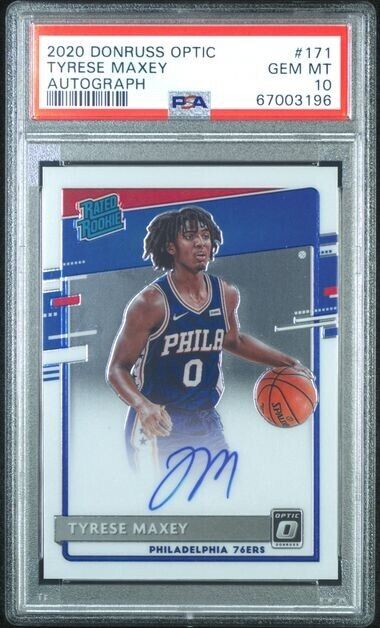 Tyrese Maxey On-Card AUTO RC PSA 10 2020-21 Donruss Optic