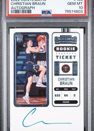 Christian Braun On-Card AUTO Rookie Ticket RC PSA 10 2022-23 Contenders