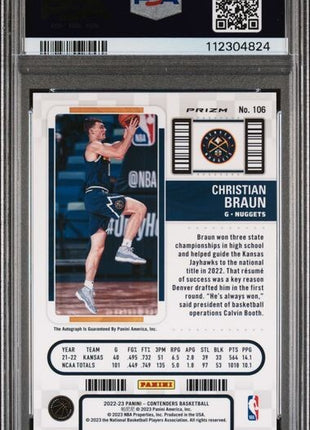 Christian Braun Rookie Ticket Auto RC Premium Edition 2022-23 Contenders PSA 10