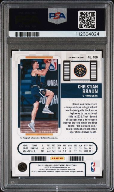 Christian Braun Rookie Ticket Auto RC Premium Edition 2022-23 Contenders PSA 10