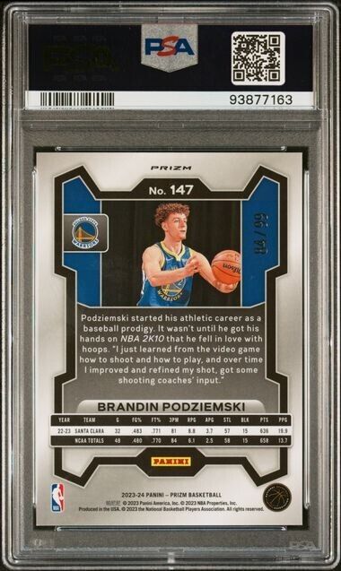 Brandin Podziemski Purple Prizm /99 RC PSA 10 2023-24 Prizm