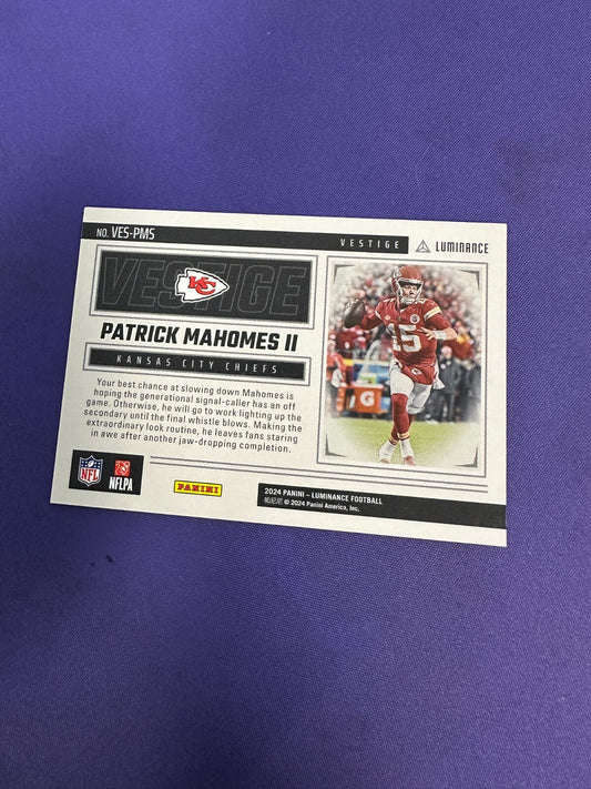 Patrick Mahomes Orange /100 Vestige 2024 Panini Luminance