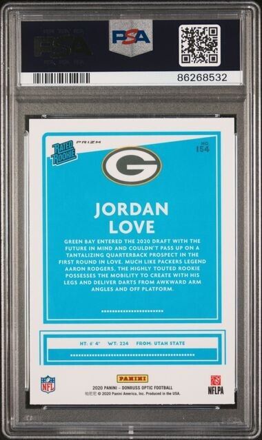 Jordan Love Rated Rookie Holo PSA 10 RC 2020 Donruss Optic