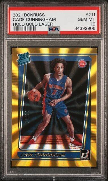 Cade Cunningham Holo Gold Laser /10 RC PSA 10 2021-22 Donruss