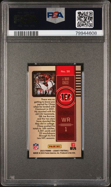 Ja'Marr Chase [Premium Sapphire Mini] #20 - 2023 Panini Legacy Football PSA 10
