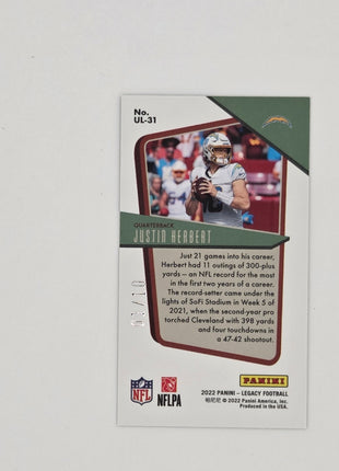 Justin Herbert Gold Ice /10 2022 Panini Legacy Under the Lights