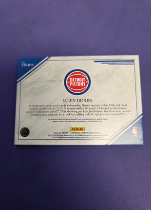Jalen Duren RPA /99 2022-23 Panini Chronicles Limited