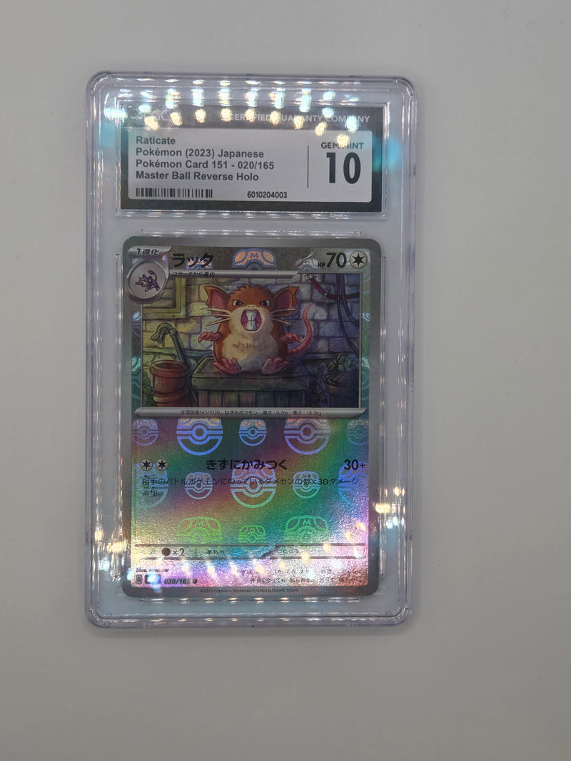 Raticate Masterball Reverse Holo 020/165 JP 151 CGC 10