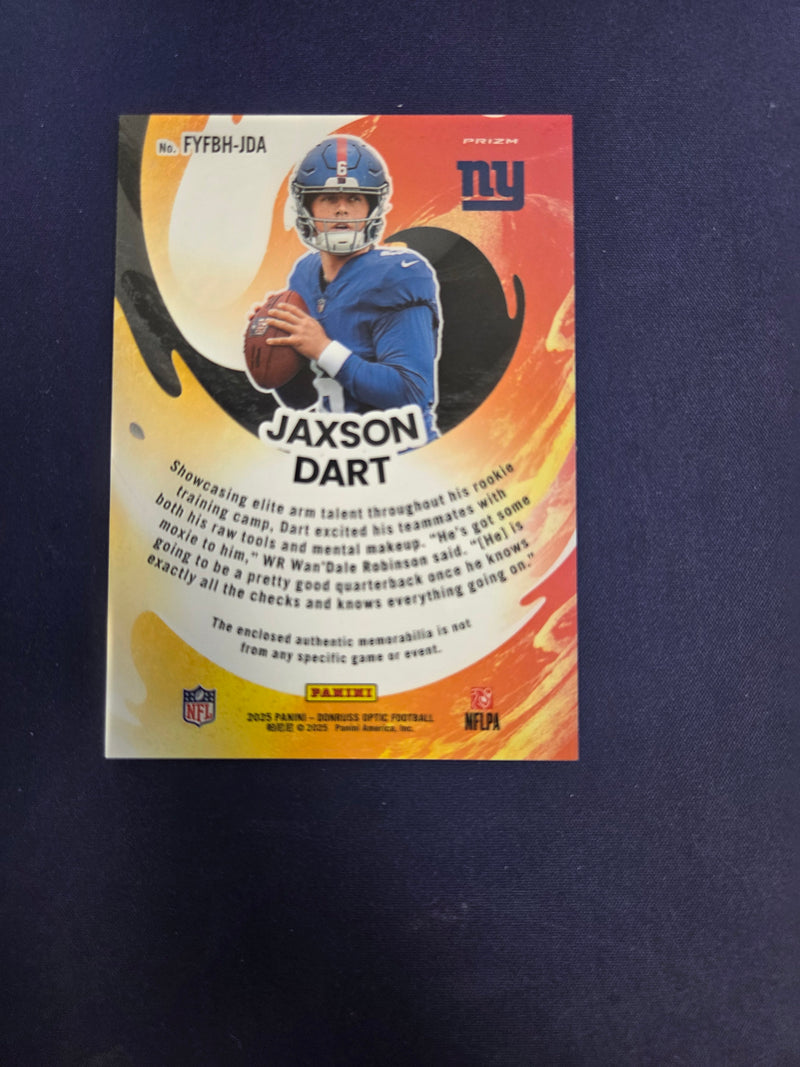 2025 Optic Jaxson Dart First Year Fresh RC #FYFBH-JDA Memorabilia Giants