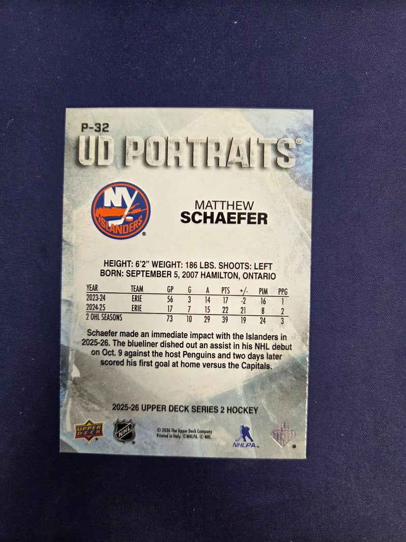 2025-26 Upper Deck Series 2 - UD Portraits #P-32 - Matthew Schaefer