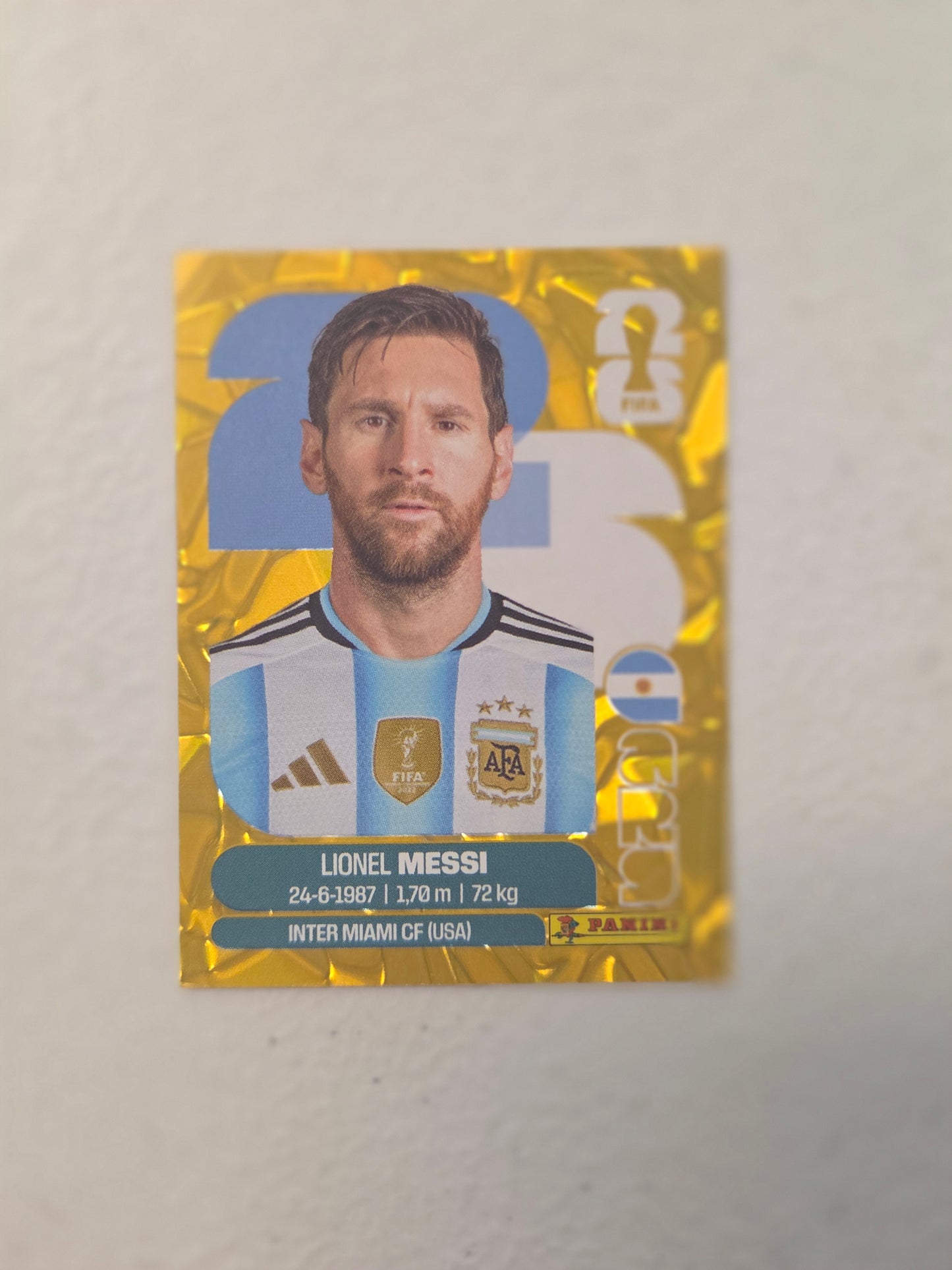 Lionel Messi Gold Crumple Foil 2026 Panini World Cup Sticker
