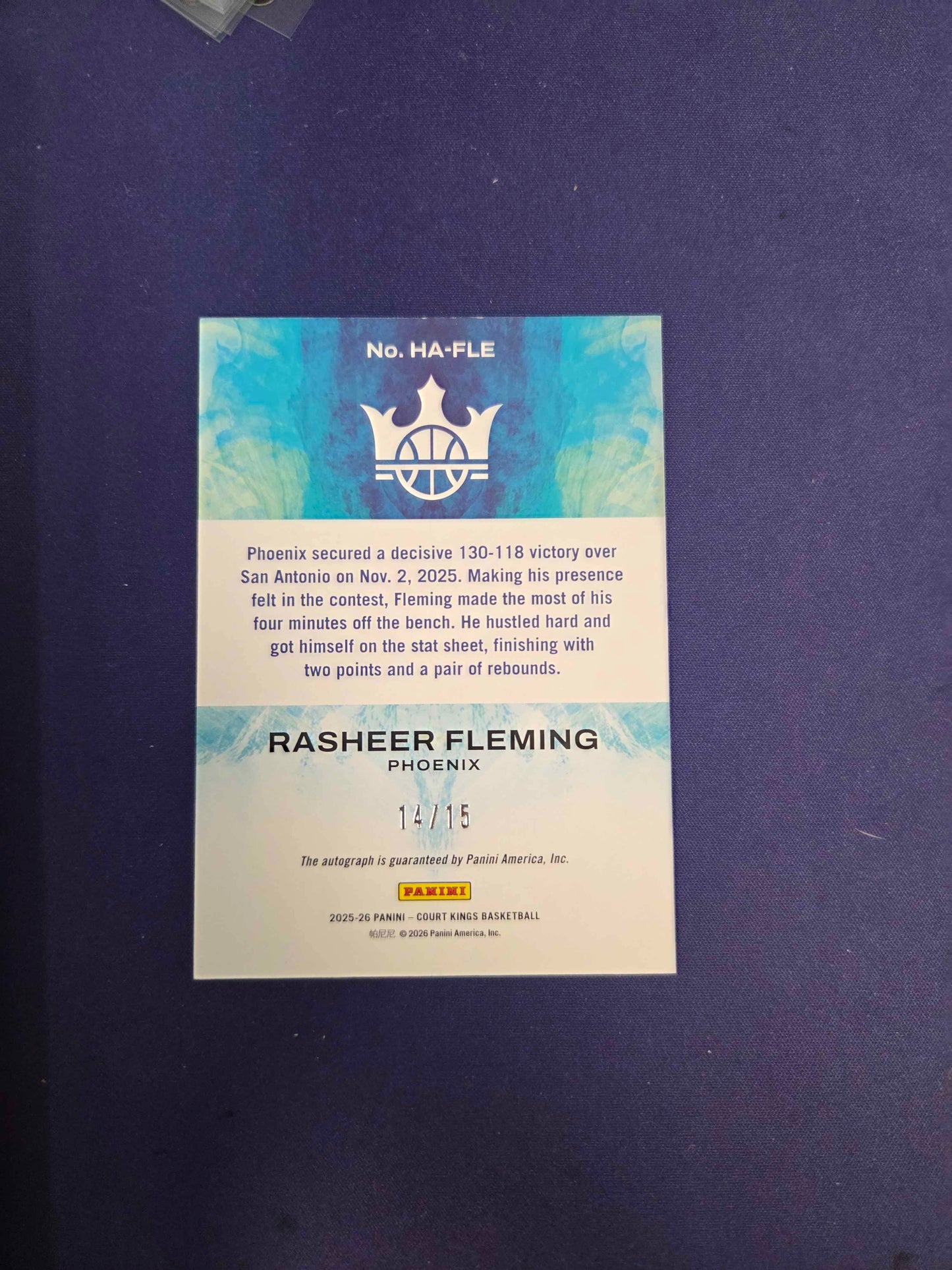 Rasheer Fleming Auto RC Blue /15 SSP 2025-26 Court Kings NM