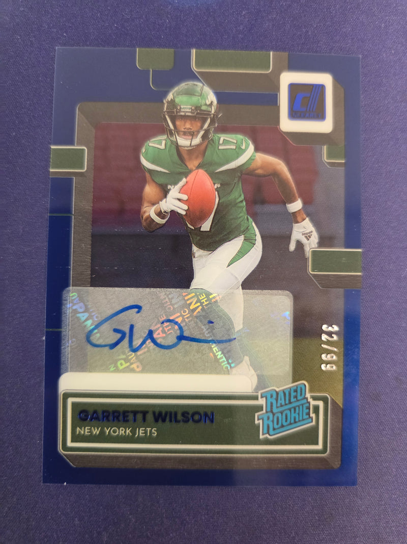 Panini 2022 Clearly Donruss Garrett Wilson Jets Rated Rookie Auto Blue #56 /99