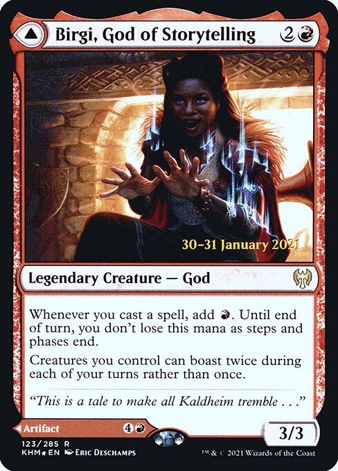 Birgi, God of Storytelling // Harnfel, Horn of Bounty 123 Kaldheim Promos (PKHM) [Foil] NM