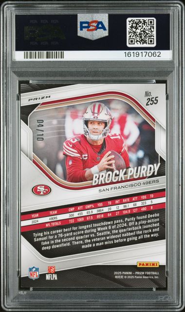 Brock Purdy Gold Prizm /10 PSA 10 2025 Prizm