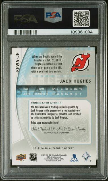 Jack Hughes Retro Future Watch AUTO RC /399 PSA 10 2019-20 SP Authentic