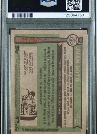 Juan Soto Real One Auto RED INK /76 2025 Heritage PSA 9