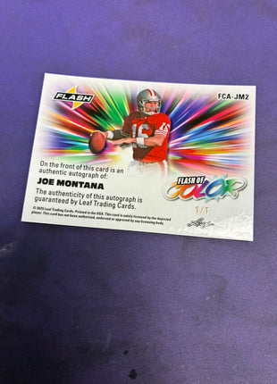 Joe Montana Flash of Color 1/1 AUTO 2025 Leaf NM