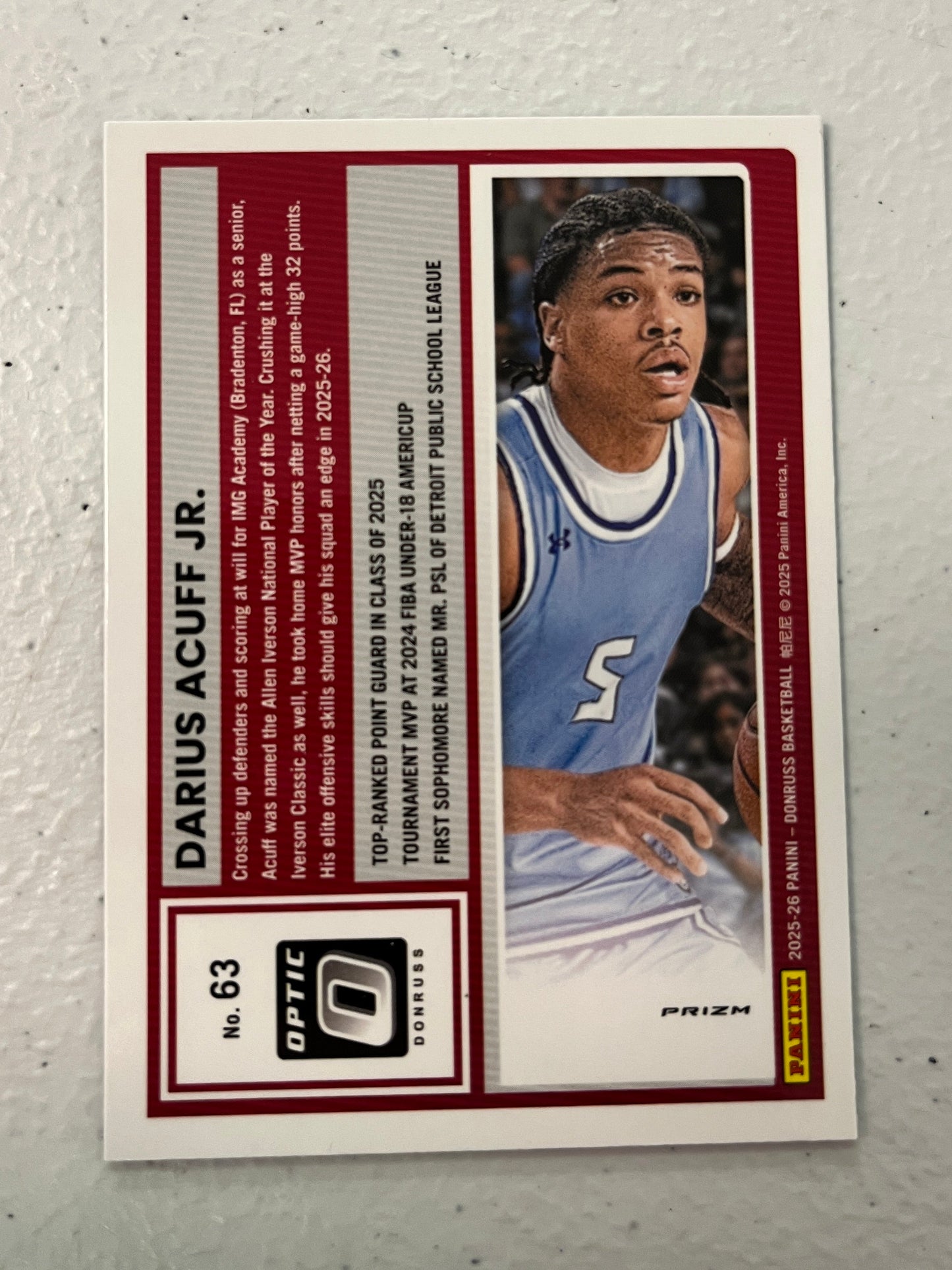 Darius Acuff Jr. [Blue Cracked Ice Optic] #63 - 2025 Panini Donruss Basketball NM