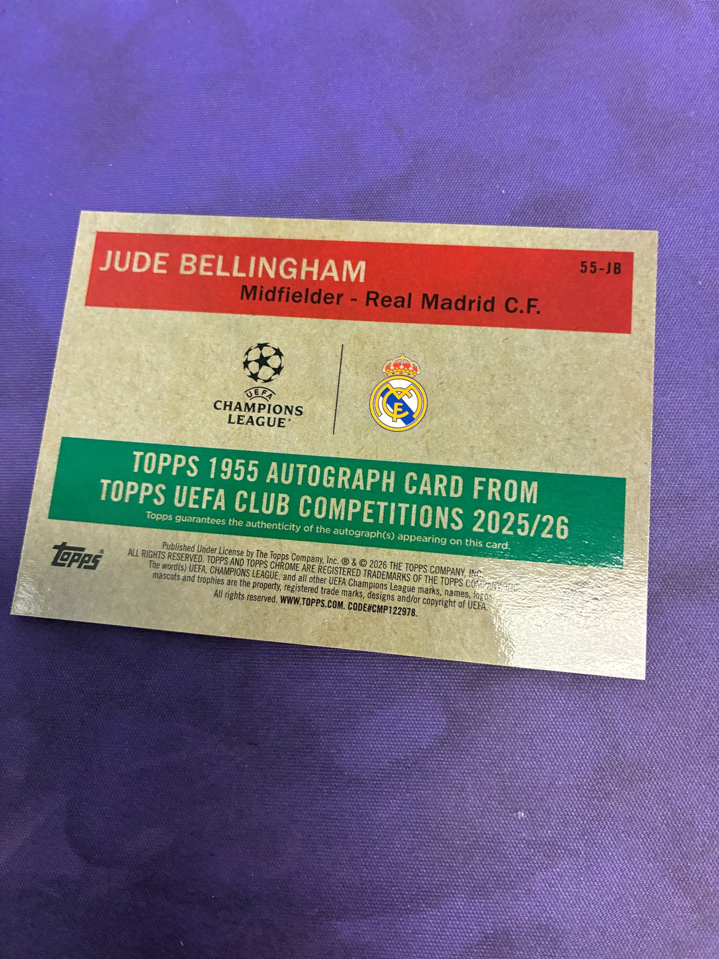 Jude Bellingham Orange Refractor AUTO /25 2025-26 Topps UEFA NM