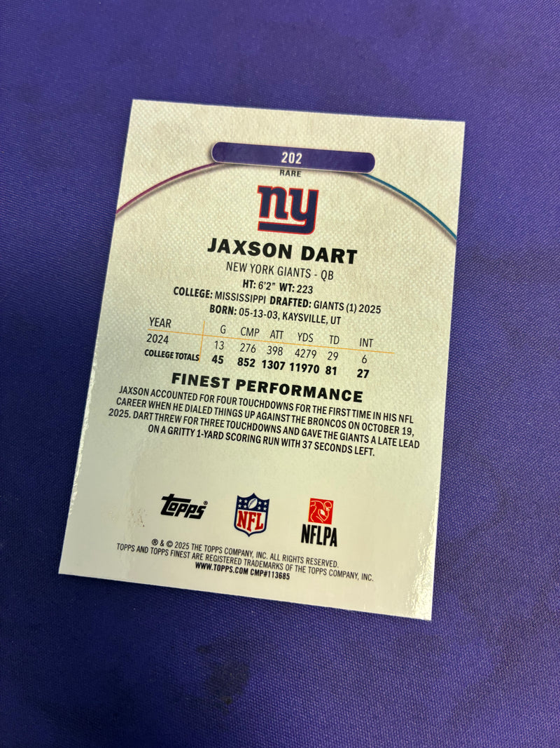 Jaxson Dart [Blue Refractor] #202 - 2025 Topps Finest Football NM