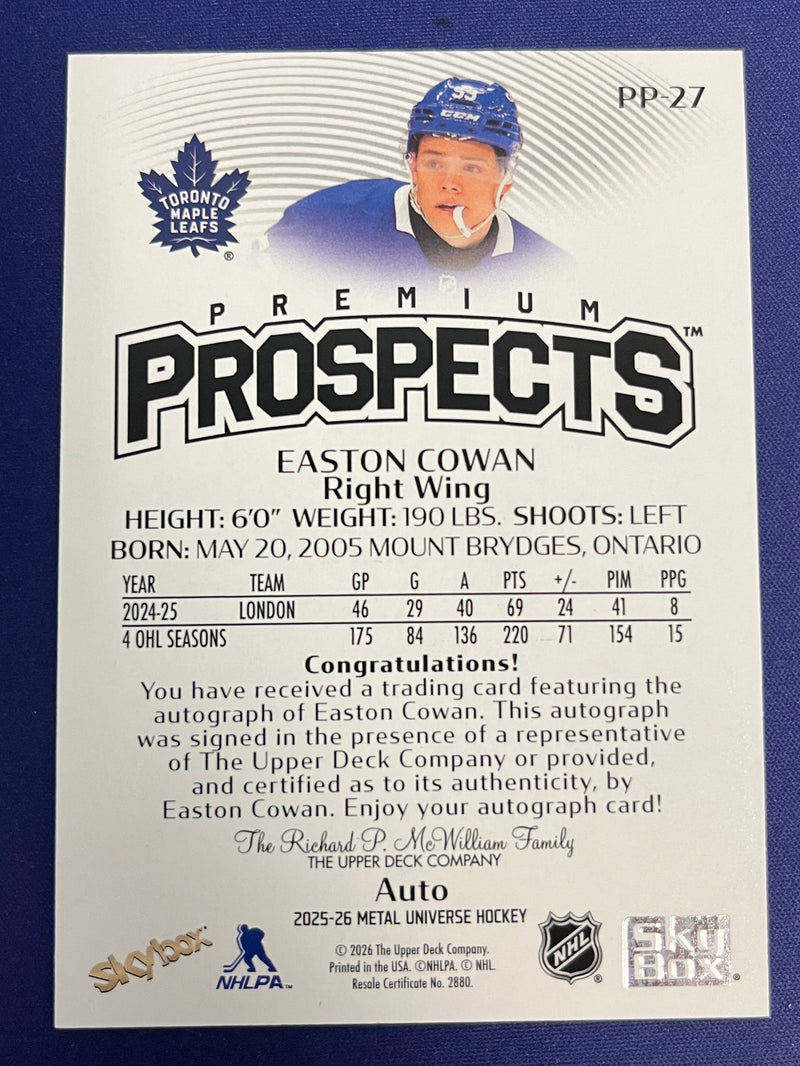 Easton Conway Premium Prospects Auto PP-27 2025-26 UD SkyBox Metal Universe NM