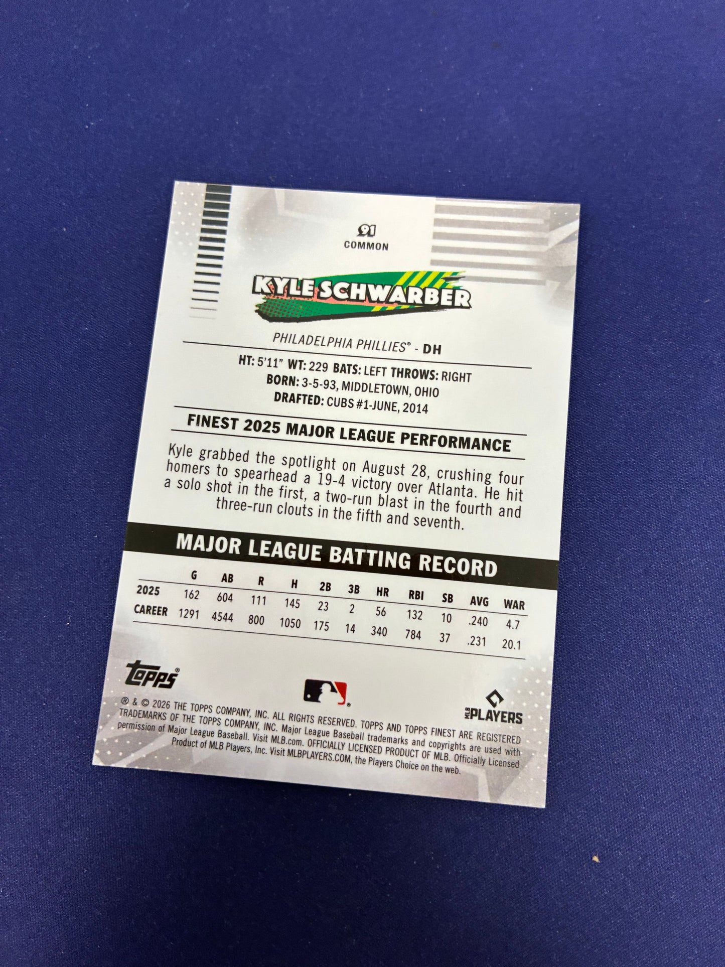 Kyle Schwarber [Black X-Fractor] #91 - 2026 Topps Finest Baseball NM