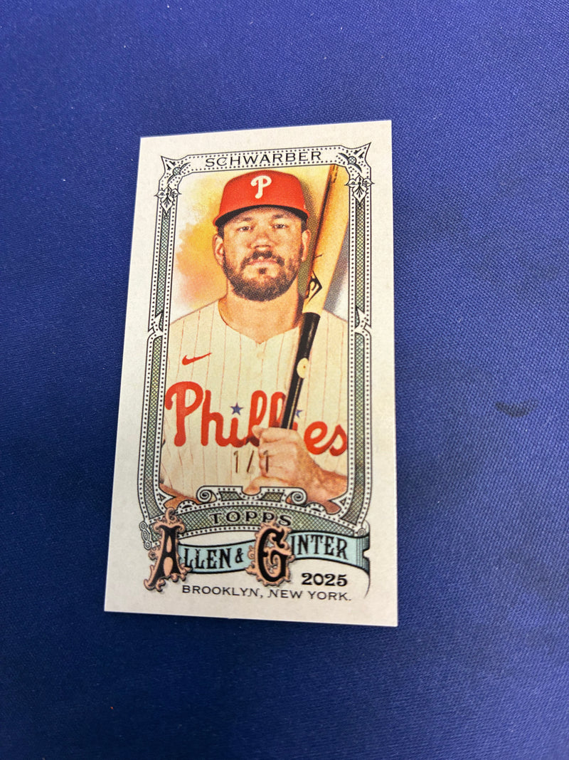 Kyle Schwarber Glossy 1/1 2025 Allen and Ginter Mini NM