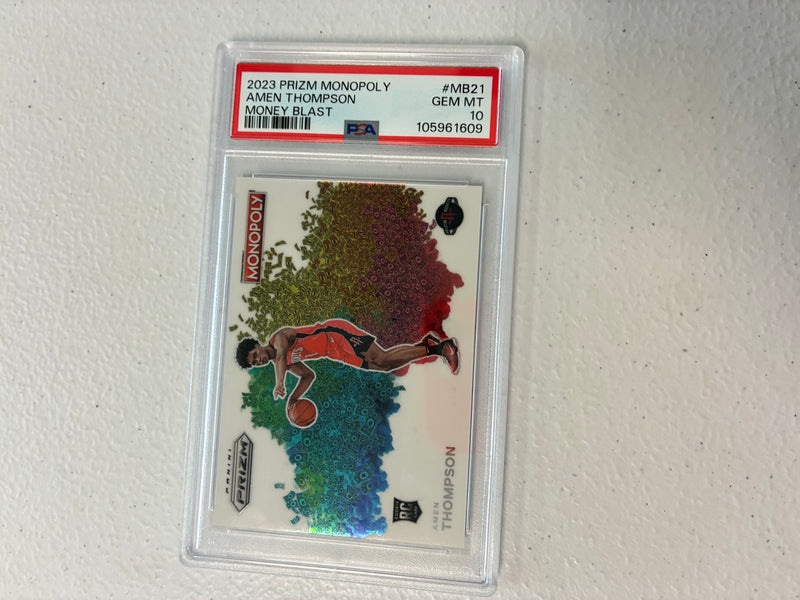 Amen Thompson Money Blast RC PSA 10 2023-24 Prizm Monopoly NM