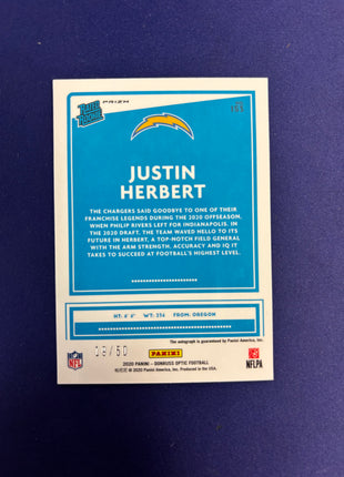 Justin Herbert Purple Stars RC On-Card Auto /50 2020 Optic