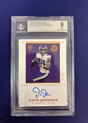 Justin Jefferson Rookie Endorsements /50 Auth Auto Beckett 9 2020 Encased