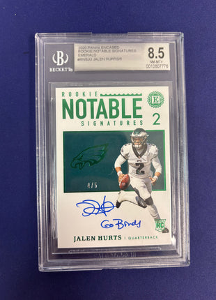Jalen Hurts 2020 Encased RC Signatures Emerald 4/5 Beckett 8.5