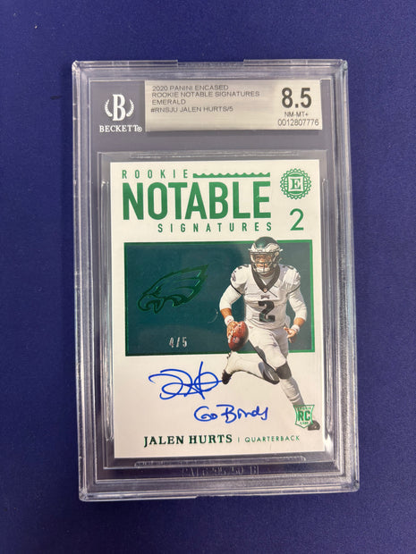 Jalen Hurts 2020 Encased RC Signatures Emerald 4/5 Beckett 8.5